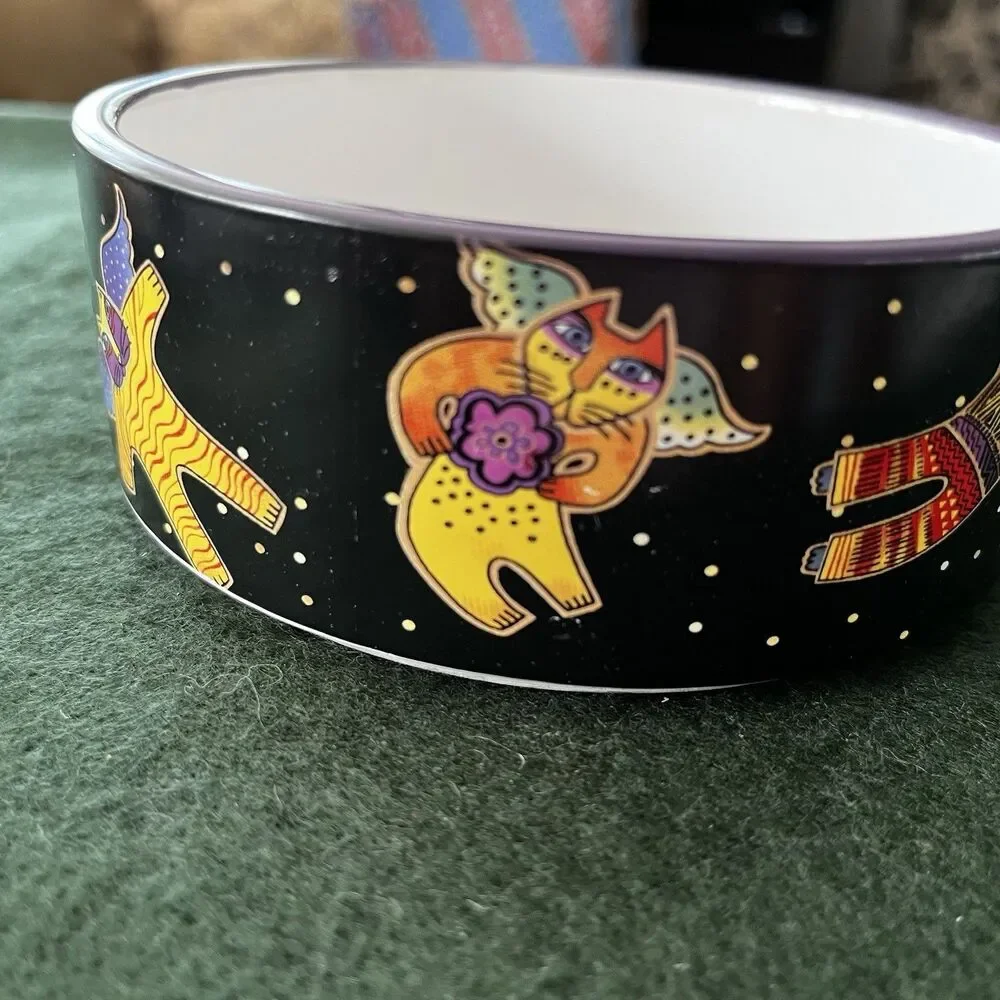 Vintage Laurel Burch Ceramic Bowl Angel Cats Bowl 5 1/4